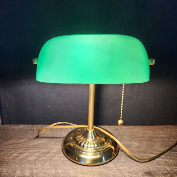 Other - Vintage Green Banker’s Desk Lamp Brass Base Plastic Shade Tested Works